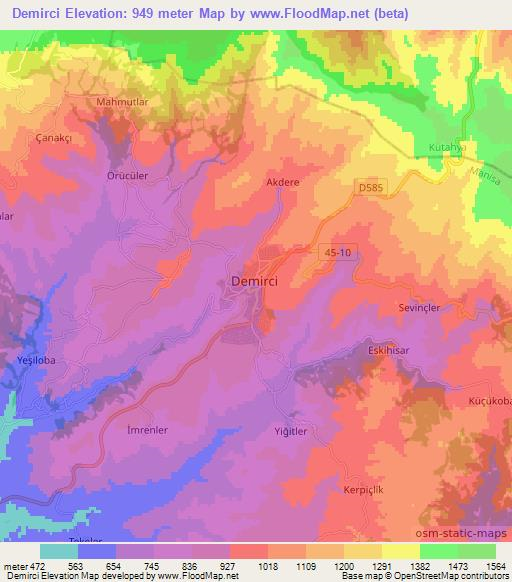 Demirci,Turkey Elevation Map