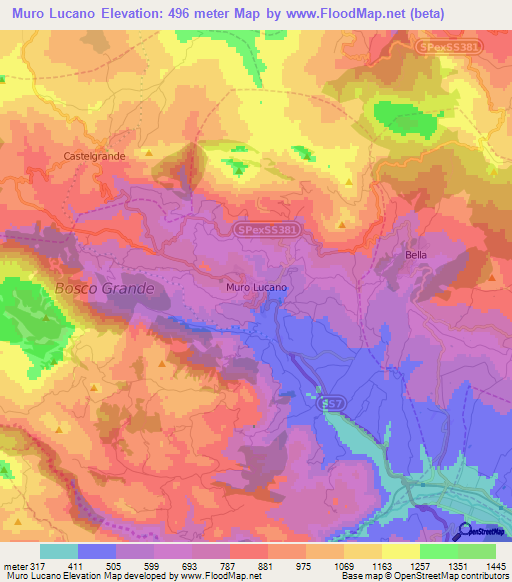 Muro Lucano,Italy Elevation Map