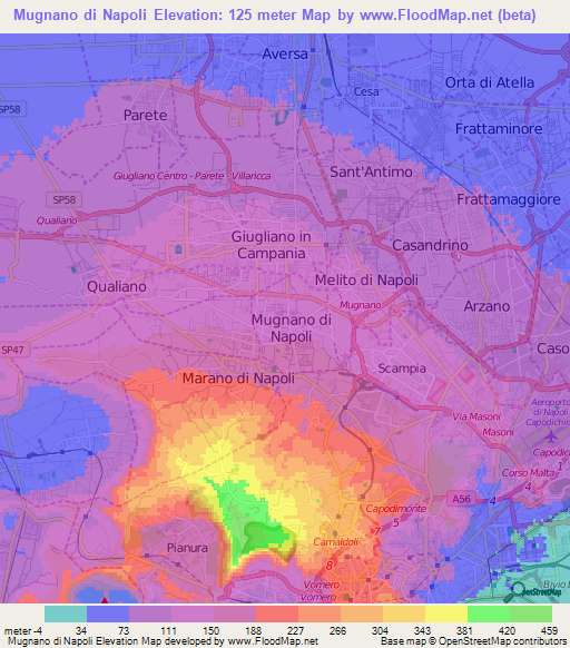 Mugnano di Napoli,Italy Elevation Map