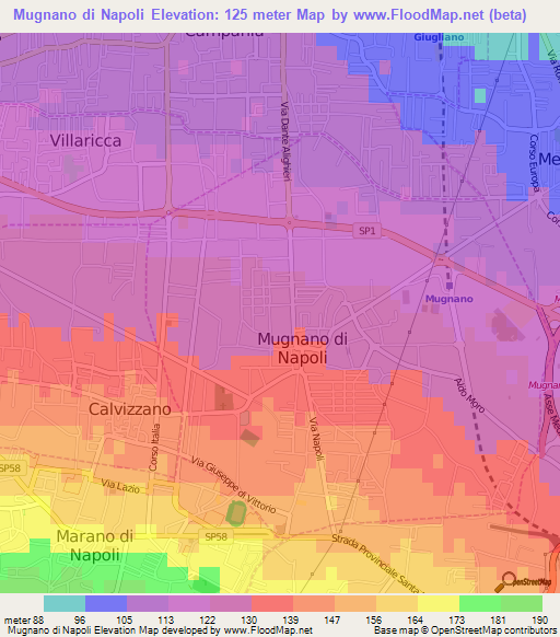Mugnano di Napoli,Italy Elevation Map