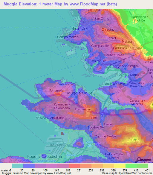 Muggia,Italy Elevation Map