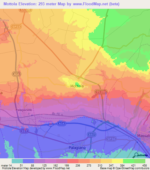 Mottola,Italy Elevation Map