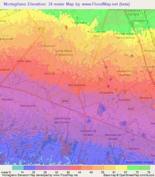 Mortegliano,Italy Elevation Map