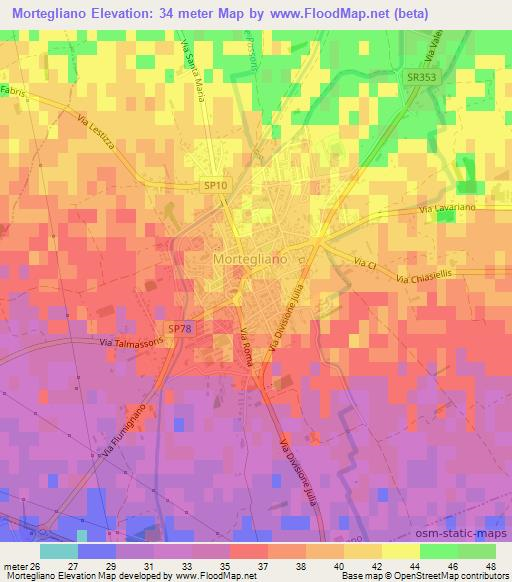 Mortegliano,Italy Elevation Map