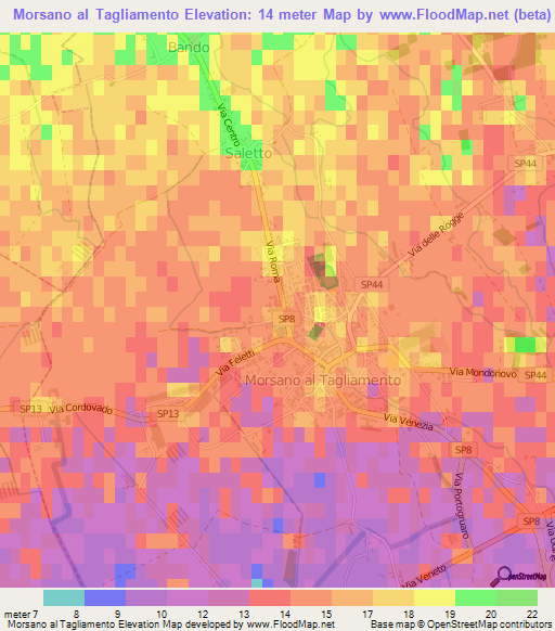 Morsano al Tagliamento,Italy Elevation Map