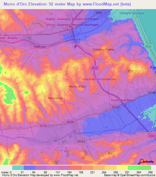 Morro d'Oro,Italy Elevation Map