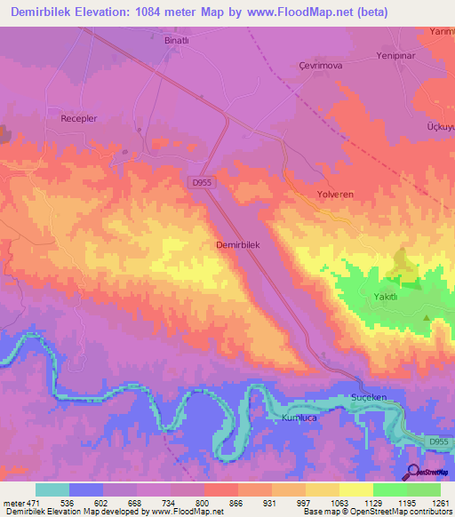 Demirbilek,Turkey Elevation Map