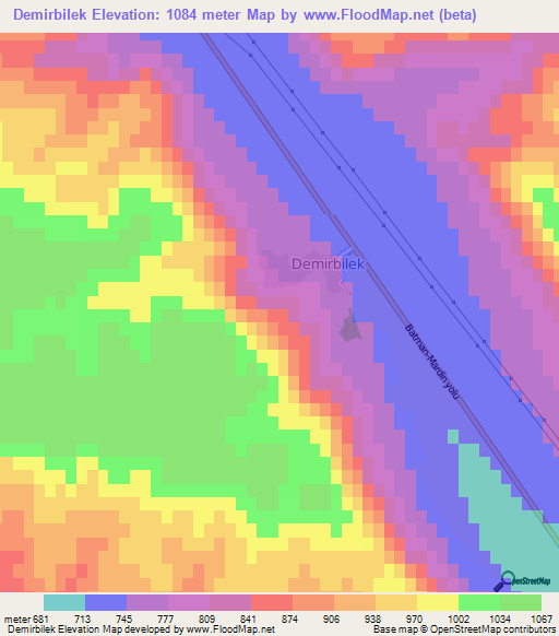 Demirbilek,Turkey Elevation Map