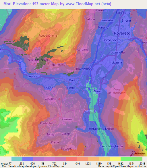 Mori,Italy Elevation Map