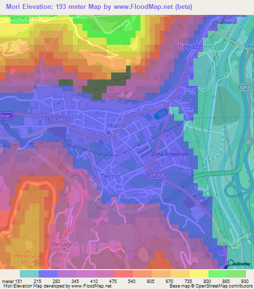 Mori,Italy Elevation Map