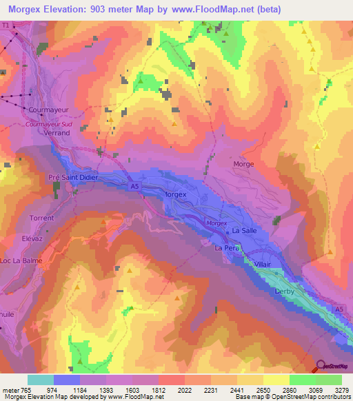 Morgex,Italy Elevation Map