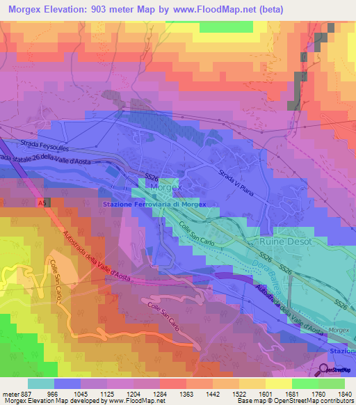 Morgex,Italy Elevation Map