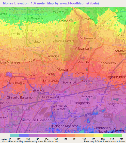 Monza,Italy Elevation Map