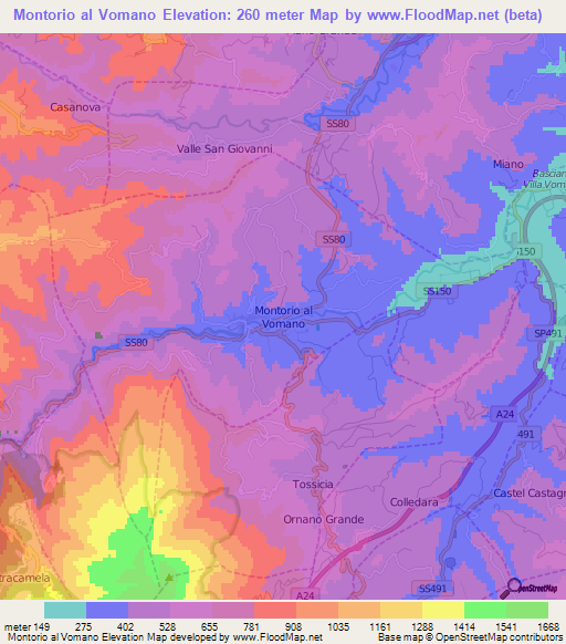 Montorio al Vomano,Italy Elevation Map