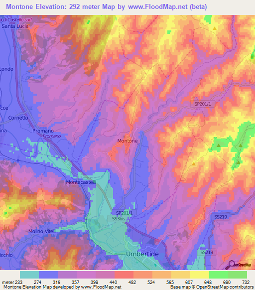 Montone,Italy Elevation Map