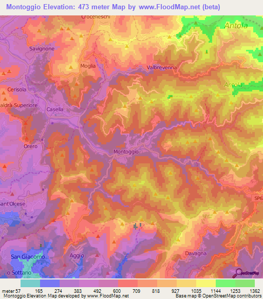 Montoggio,Italy Elevation Map