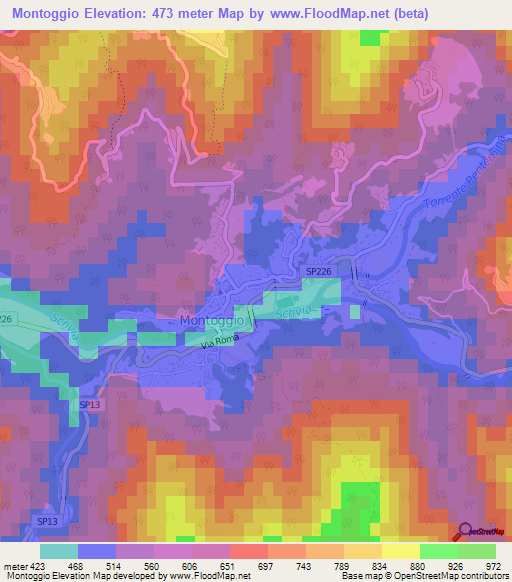 Montoggio,Italy Elevation Map