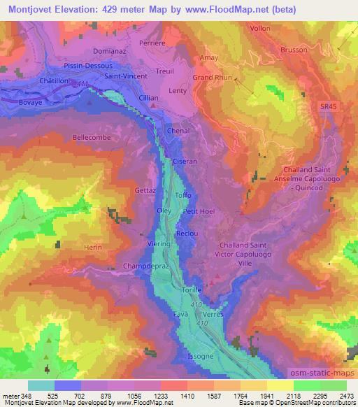 Montjovet,Italy Elevation Map