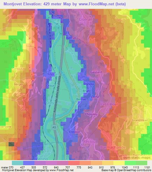 Montjovet,Italy Elevation Map