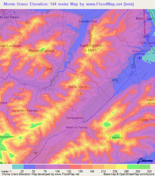 Monte Urano,Italy Elevation Map