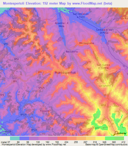 Montespertoli,Italy Elevation Map