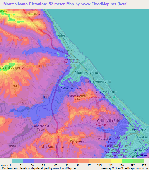 Montesilvano,Italy Elevation Map