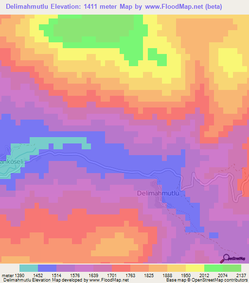 Delimahmutlu,Turkey Elevation Map