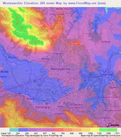 Montesarchio,Italy Elevation Map