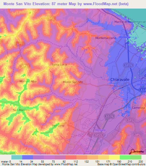 Monte San Vito,Italy Elevation Map