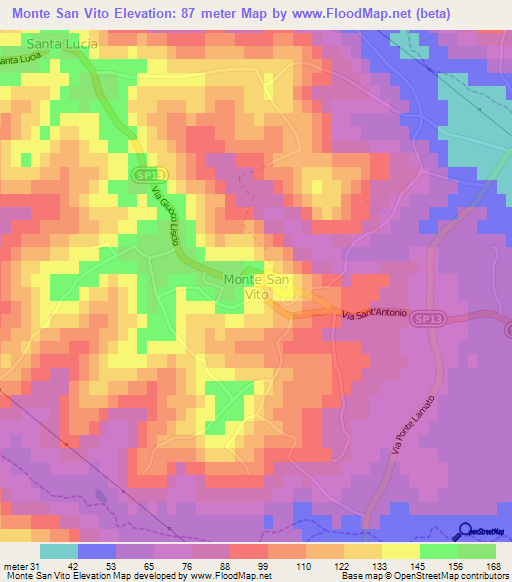 Monte San Vito,Italy Elevation Map