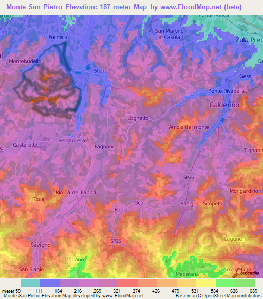 Monte San Pietro,Italy Elevation Map