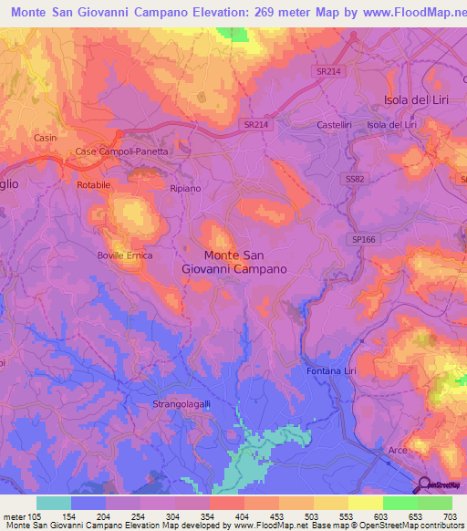 Monte San Giovanni Campano,Italy Elevation Map