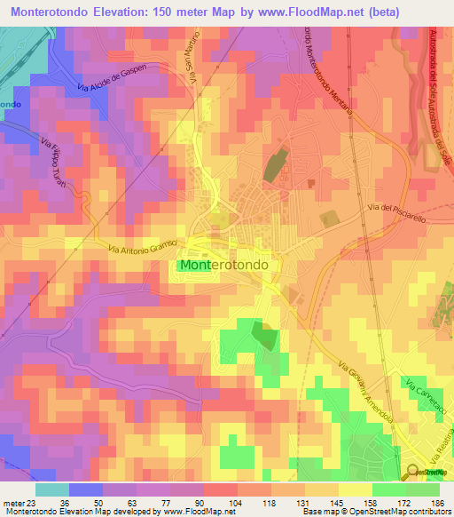 Monterotondo,Italy Elevation Map