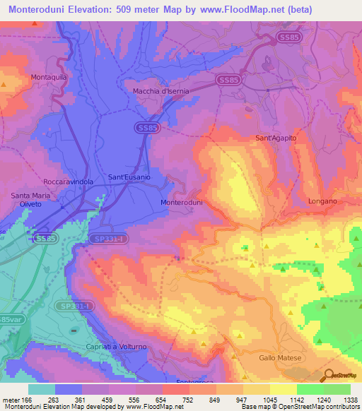 Monteroduni,Italy Elevation Map