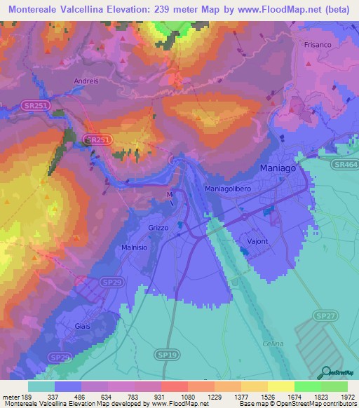 Montereale Valcellina,Italy Elevation Map