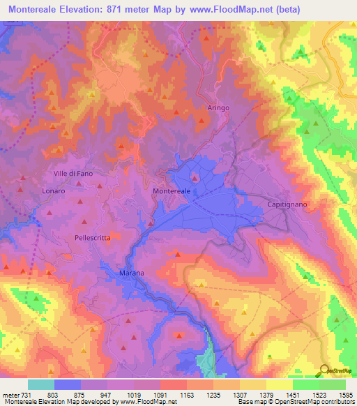 Montereale,Italy Elevation Map