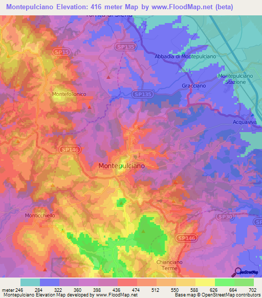 Montepulciano,Italy Elevation Map