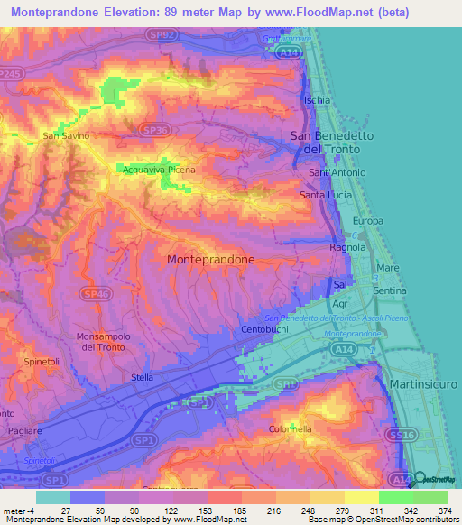 Monteprandone,Italy Elevation Map