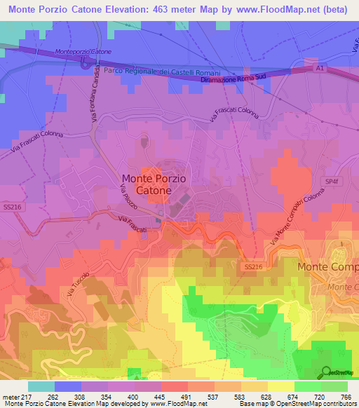 Monte Porzio Catone,Italy Elevation Map