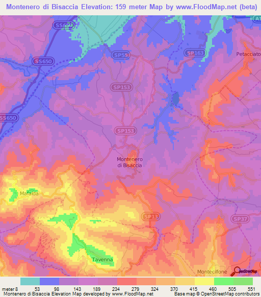 Montenero di Bisaccia,Italy Elevation Map