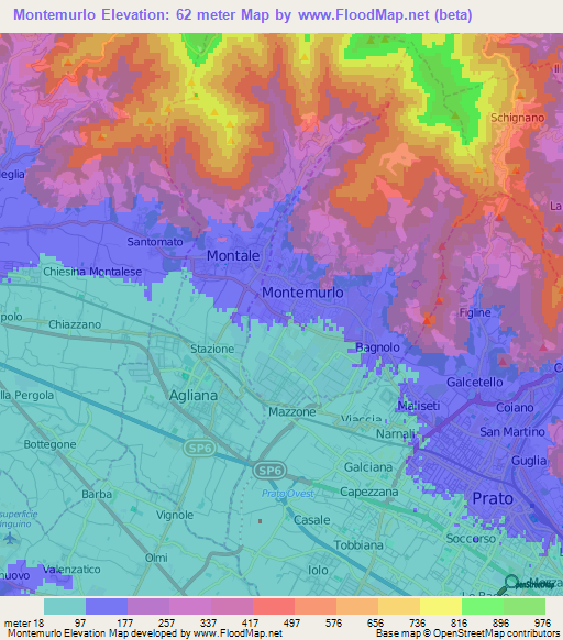 Montemurlo,Italy Elevation Map