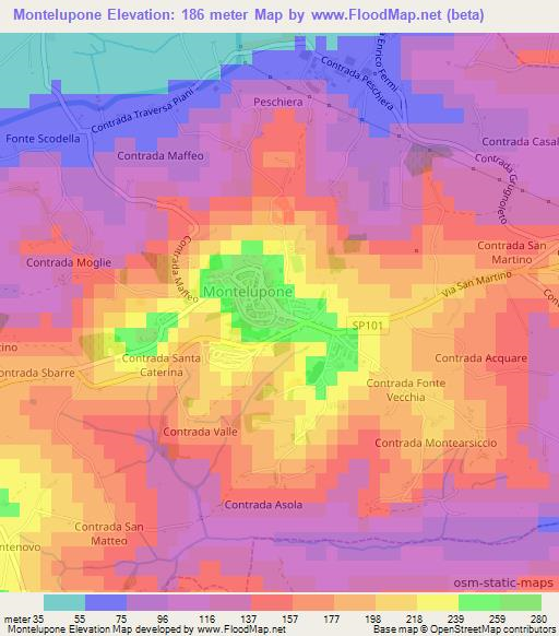 Montelupone,Italy Elevation Map