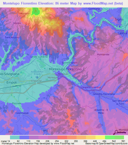 Montelupo Fiorentino,Italy Elevation Map