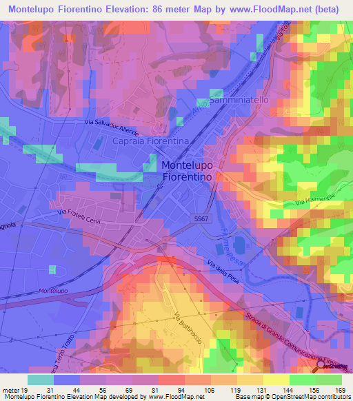 Montelupo Fiorentino,Italy Elevation Map