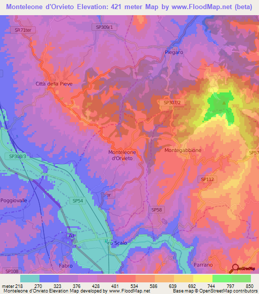 Monteleone d'Orvieto,Italy Elevation Map