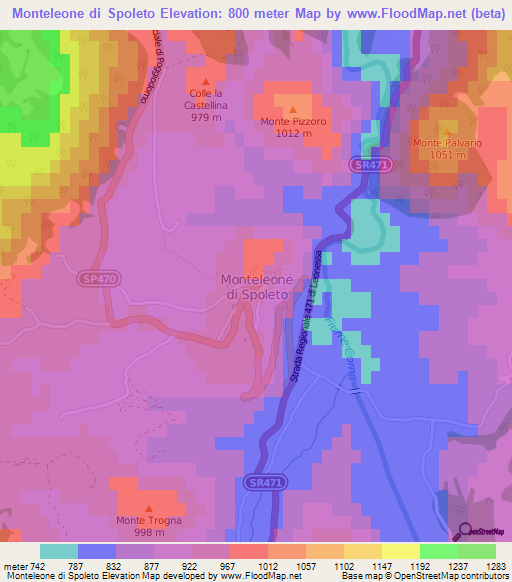 Monteleone di Spoleto,Italy Elevation Map