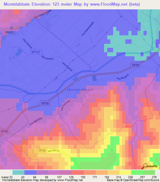 Montelabbate,Italy Elevation Map