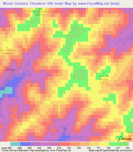 Monte Grimano,Italy Elevation Map