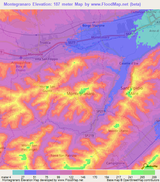 Montegranaro,Italy Elevation Map