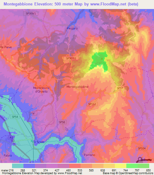 Montegabbione,Italy Elevation Map